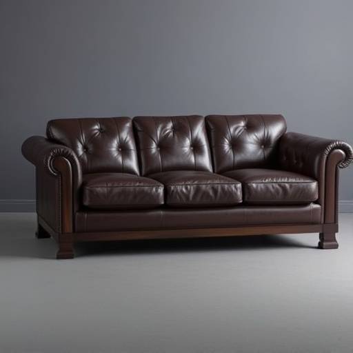 A luxurious, handcrafted leather sofa with deep cushions and a dark wood frame.