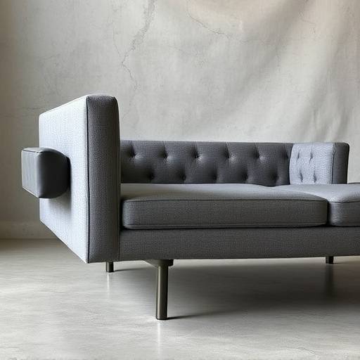 Custom-designed modern sofa with grey upholstery and metal legs