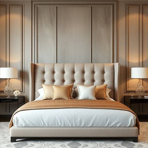 Elegant custom upholstered headboard and bed frame in a master bedroom