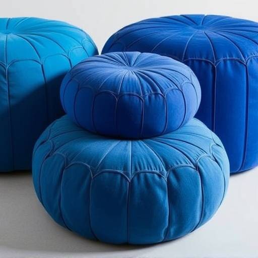 Set of three nesting poufs in varying shades of blue